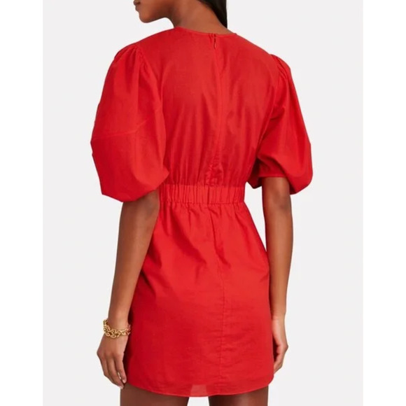 RHODE Pia Mini Dress w/ Puff Sleeves & Ruffle Trim in Black Size Large - Picture 8 of 8